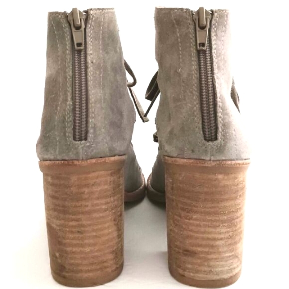 Jeffrey Campbell Corwin Gray Suede Lace Up Peep Toe Ankle Bootie Block Heel 9.5 - Picture 5 of 9